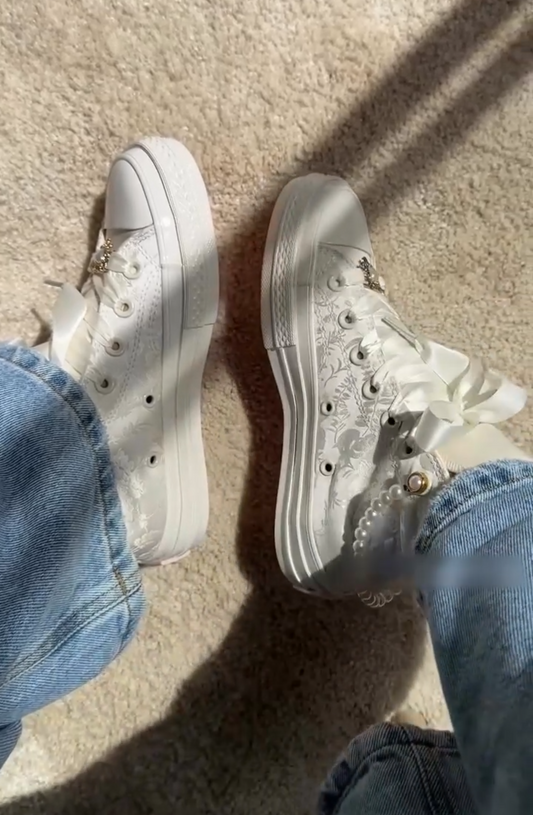 Classic Silk Pearl Lace-Up High Top Espadrilles